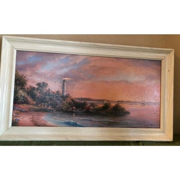 Klaus Strubel Cape Paradise Signed Framed Acrylic Canvas Coastal Landscape 27X16 - Picture 8 of 9